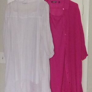 NWT Two For One White And Pink Sheer Button-Up Long Dress With Under Slip.